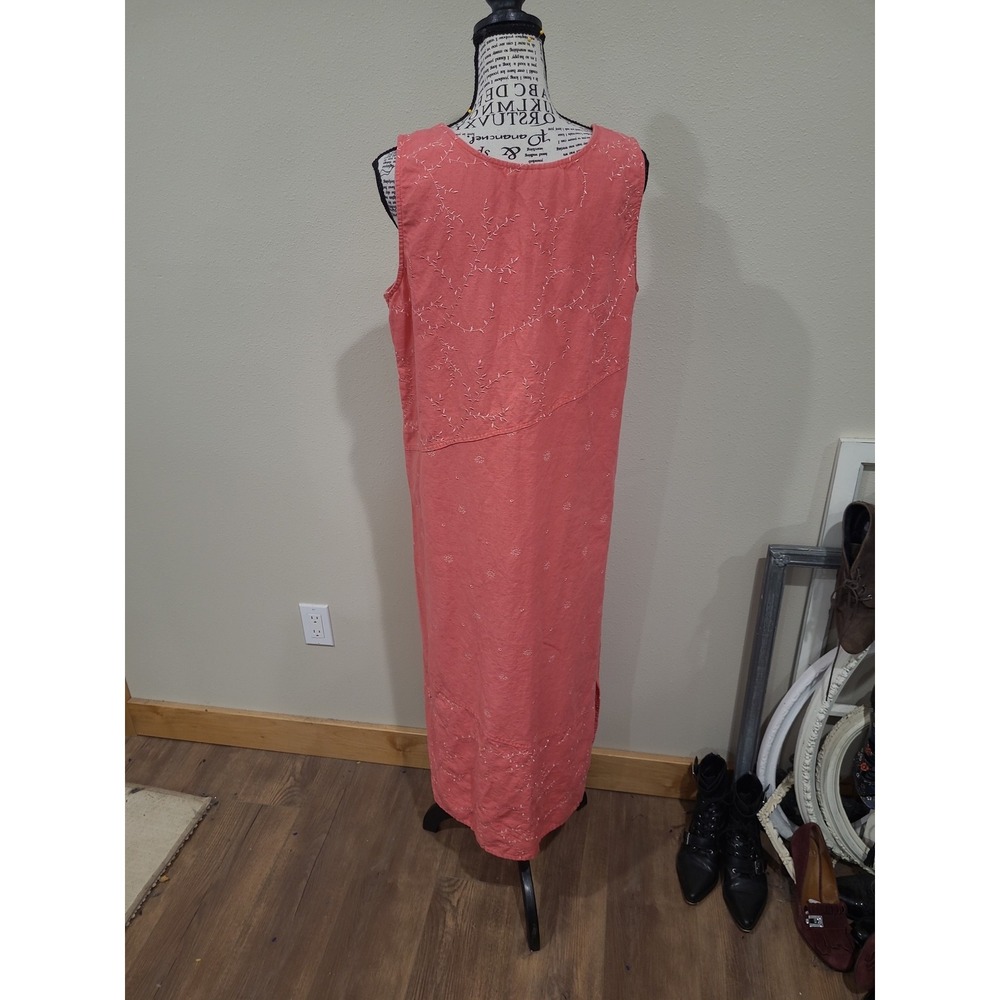Denim & Co. Coral Linen Blend Embroidery Midi Dress Modest Women SZ M casual - Picture 5 of 12